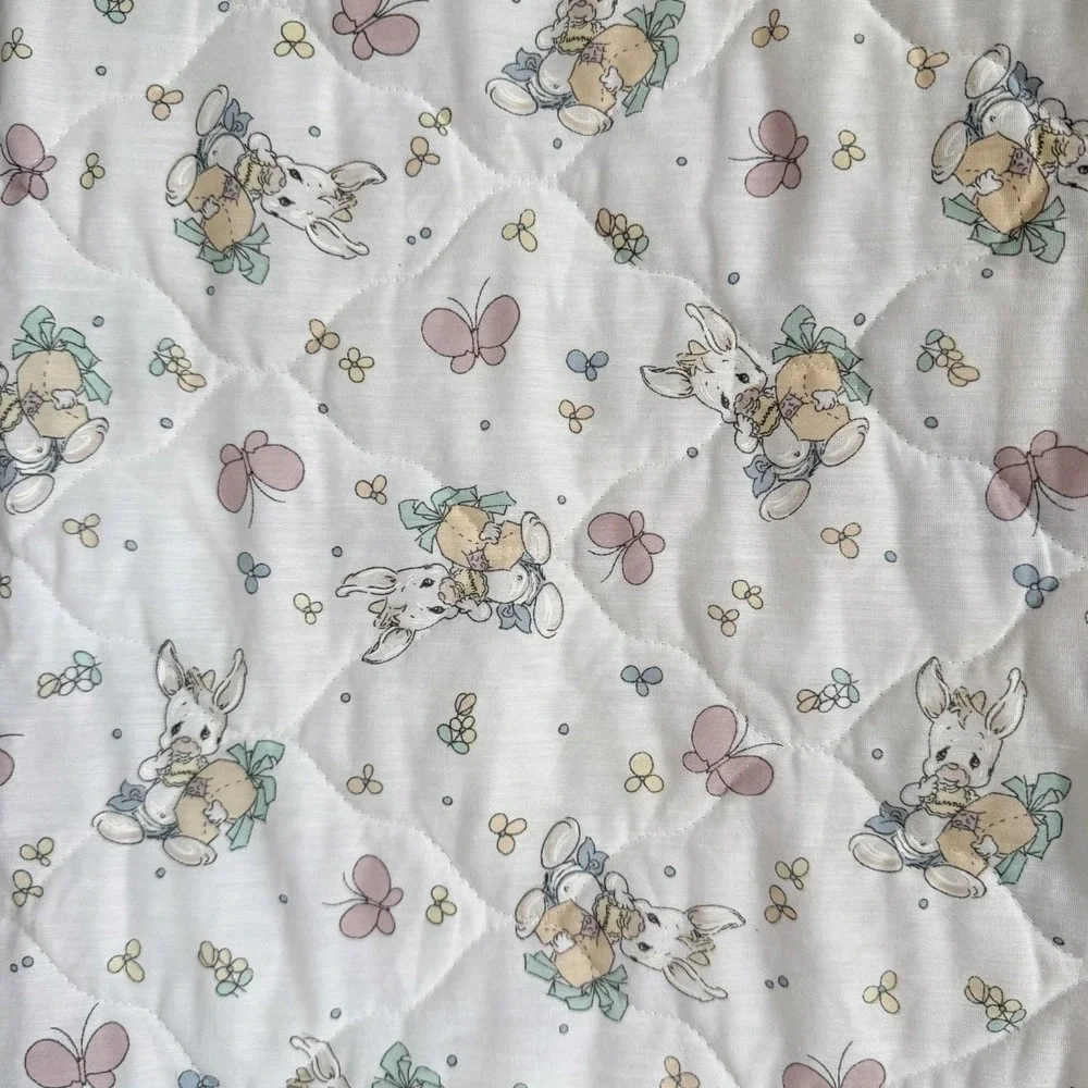 Vintage Precious Moments Baby Blanket Bunny Butterfly White Boy Girl Nursery 90s